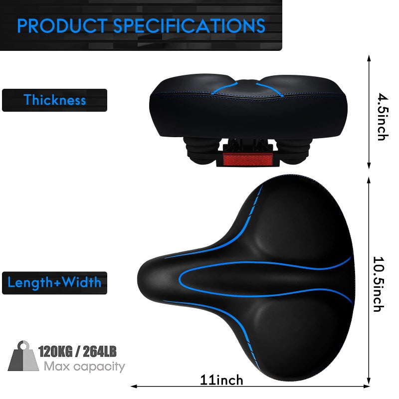 WUVOP Oversized Bike Seat  Wide Bicycle Seat for Women Men Comfort  Universal Waterproof Bike Saddle Replacement with Safety Reflective Strip for Peloton  Exercise Bikes  Cruiser  City Bikes - Image 3
